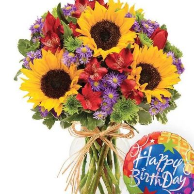 Celebrate a birthday with a flower bouquet inspired by the essence of Europe, paired with a Happy Birthday balloon. They'll love the colors and festive flowers! You'll love their happy smile!